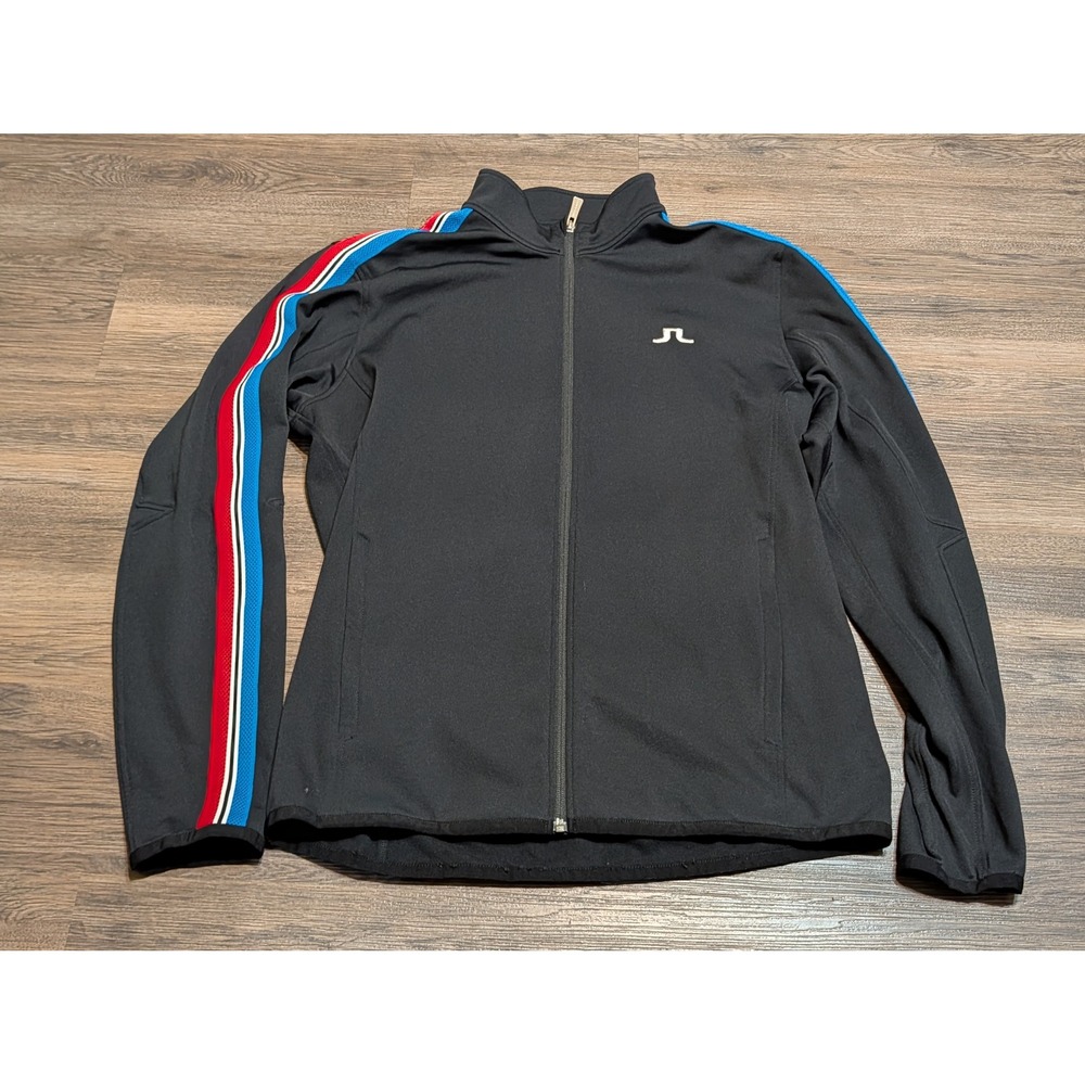 J.Lindeberg Mens XL Black Full Zip Track Jacket Racing Stripe Golf Activewear